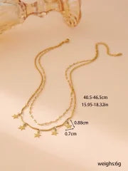 Lady Classic Style IG Style Cross Star Leaves 304 Stainless Steel 18K Gold Plated Double Layer Necklaces