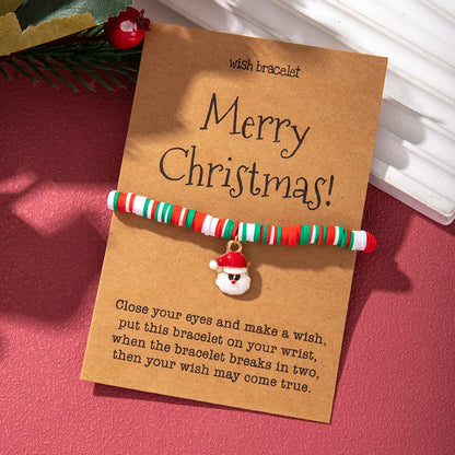 Christmas Bracelet Soft Clay Christmas Ornament Santa Claus Pendant Bracelet Snowflake Reindeer Bracelet