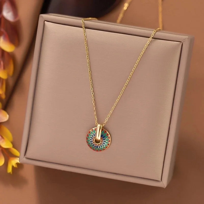 304 Stainless Steel 18K Gold Plated Retro Plating Flower Earrings Necklace