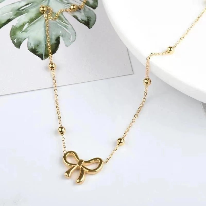 Minimalist Classic Style Bow Knot Titanium Steel Plating Bracelets Necklace