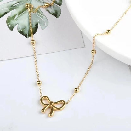 Minimalist Classic Style Bow Knot Titanium Steel Plating Bracelets Necklace