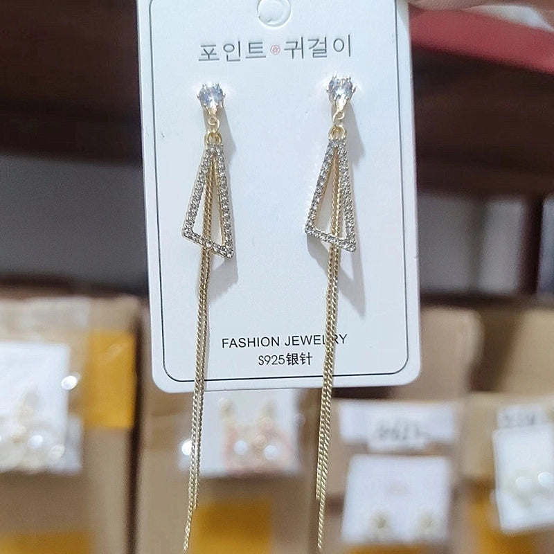 2 Pieces Elegant Star Tassel Heart Shape Inlay Alloy Artificial Pearls Rhinestones Glass Earrings