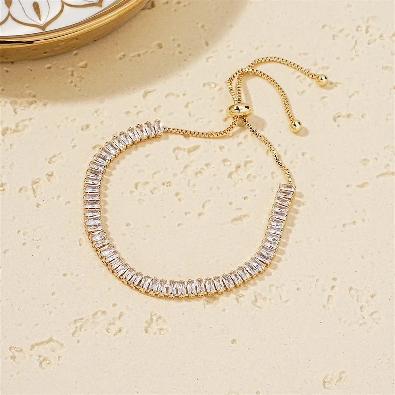 Copper K Gold Plated Rhodium Plated Minimalist Classic Style Plating Inlay Rectangle Zircon Bracelets