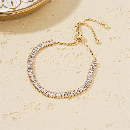 Copper K Gold Plated Rhodium Plated Minimalist Classic Style Plating Inlay Rectangle Zircon Bracelets