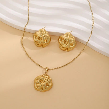 Elegant Retro Geometric Heart Shape Flower Stainless Steel Plating Jewelry Set