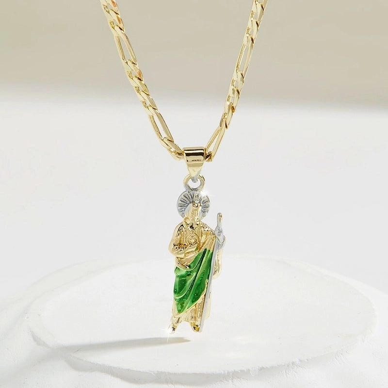 Vintage Style Classic Style Human Geometric Father St. Jude Copper 18K Gold Plated Pendant Necklace