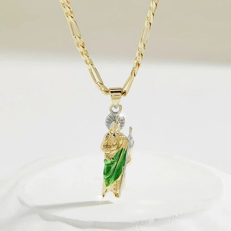 Vintage Style Classic Style Human Geometric Father St. Jude Copper 18K Gold Plated Pendant Necklace