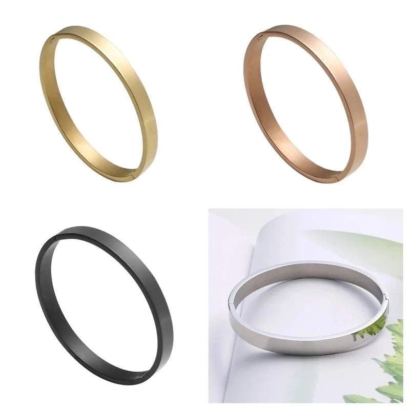 Minimalist Solid Color Stainless Steel Gold Plated Bangle In Bulk