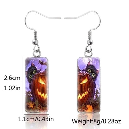 1 Pair Hip-hop Punk Pumpkin Ghost Bat Inlay Stainless Steel Glass Drop Earrings