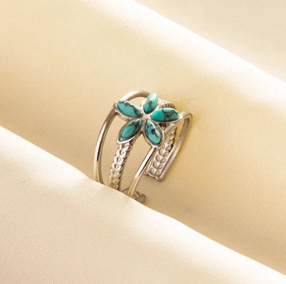 304 Stainless Steel 18K Gold Plated Classical Vintage Style Classic Style Inlay Geometric Flower Artificial Gemstones Imitating Stone Open Rings