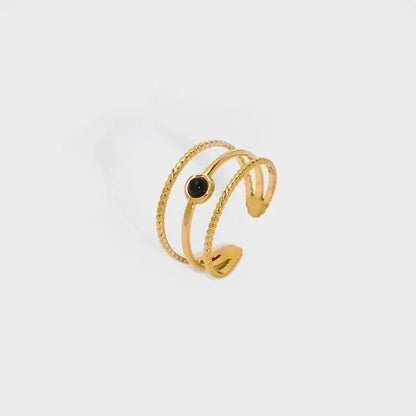 304 Stainless Steel 18K Gold Plated Minimalist Commute Inlay Solid Color Natural Stone Open Ring