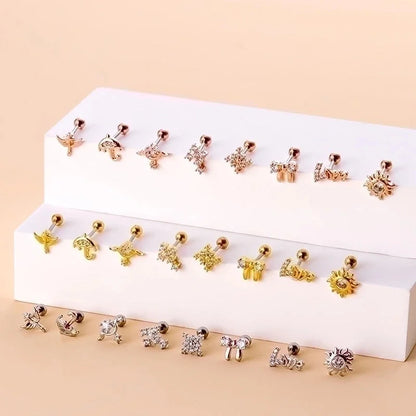 Ear Cartilage Rings & Studs Fashion Bow Knot 316L Stainless Steel Copper Plating Zircon