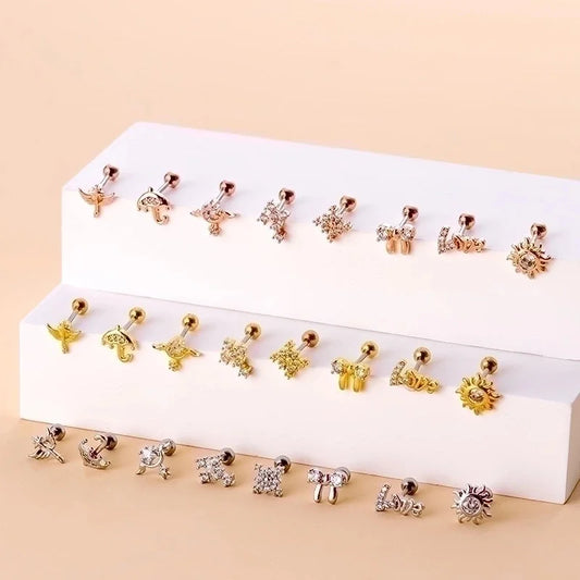 Ear Cartilage Rings & Studs Fashion Bow Knot 316L Stainless Steel Copper Plating Zircon