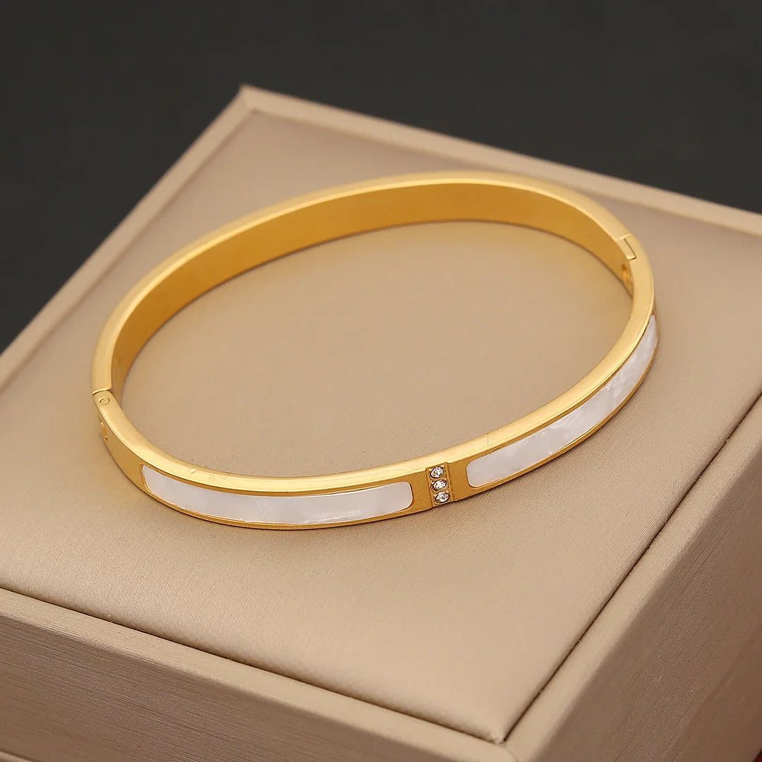 Expressive Stainless Steel Zircon Inlay Bangles