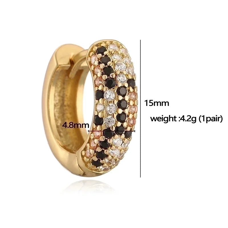 Copper 18K Gold Plated Enamel Inlay Round Snake Pattern Leopard Zircon Bracelets Earrings