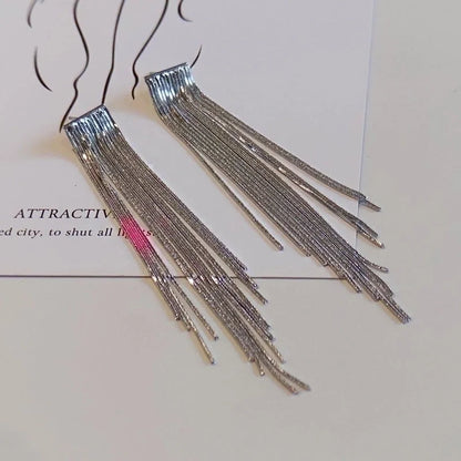 1 Pair Elegant Exaggerated Tassel Heart Shape Plating Titanium Steel Drop Earrings