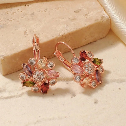 1 Pair Retro Flower Plating Inlay Copper Zircon K Gold Plated Earrings