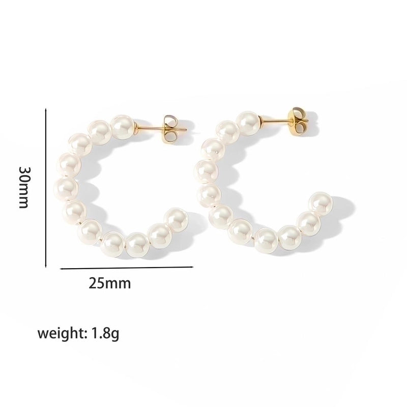 1 Pair Lady C Shape Beaded Inlay 304 Stainless Steel Artificial Pearls Earrings