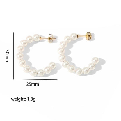 1 Pair Lady C Shape Beaded Inlay 304 Stainless Steel Artificial Pearls Earrings