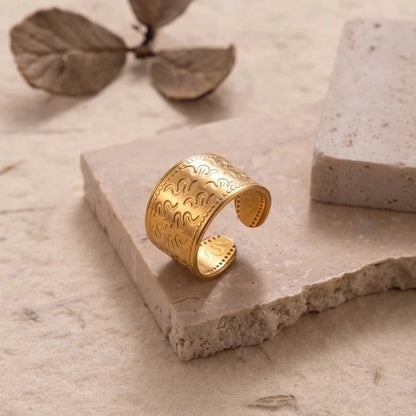 Retro Solid Color 304 Stainless Steel Plating Wide Band Ring Open Ring