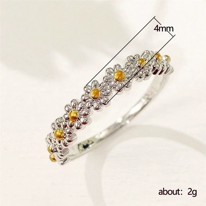 Korean Style Jewelry Sweet Daisy Flower Two-color Copper Ring