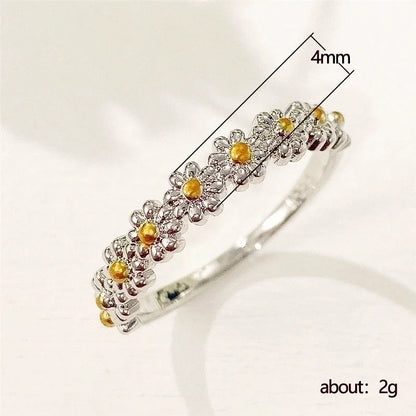 Korean Style Jewelry Sweet Daisy Flower Two-color Copper Ring