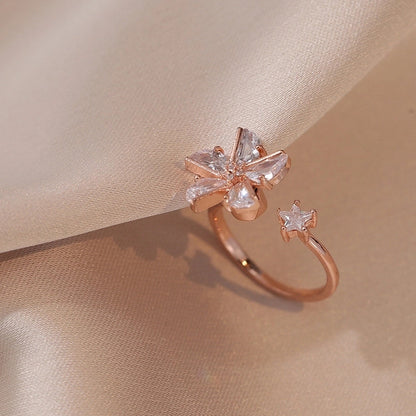 Casual Elegant Flower Copper Zircon Open Rings