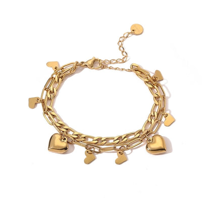 Retro Minimalist Commute Heart Shape 304 Stainless Steel 18K Gold Plated Paperclip Chain Multi Charms Bracelet In Bulk