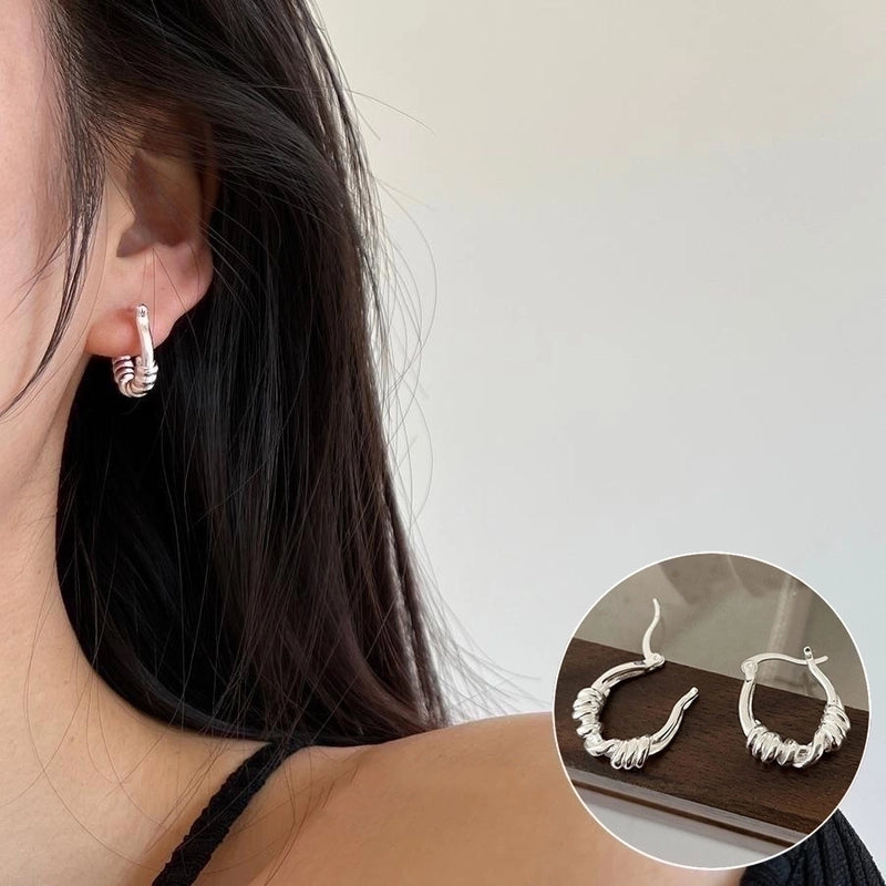Korean Style S925 Silver Needle Personalized Geometric Double-layer Cross Circle Earrings Women's Retro Fashion Creative Earrings Ear Buckle Fashion