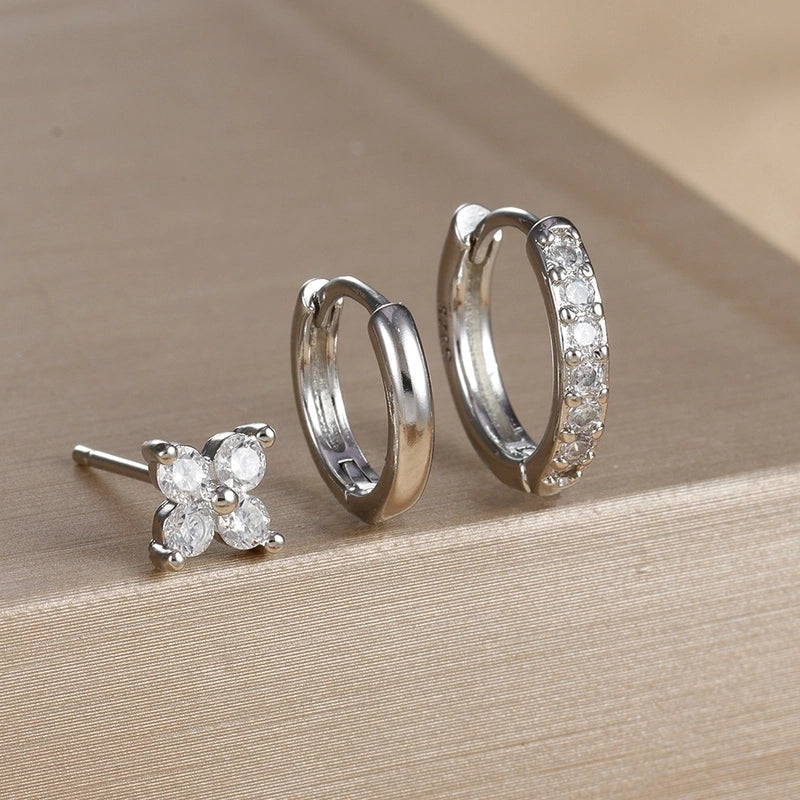 3 Pieces Set IG Style Minimalist Shiny Geometric Inlay Copper Zircon Earrings