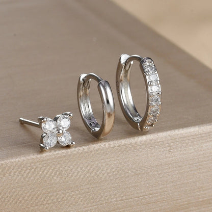 3 Pieces Set IG Style Minimalist Shiny Geometric Inlay Copper Zircon Earrings