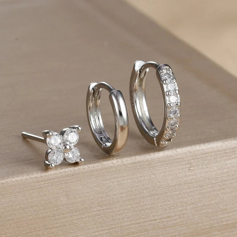 3 Pieces Set IG Style Minimalist Shiny Geometric Inlay Copper Zircon Earrings