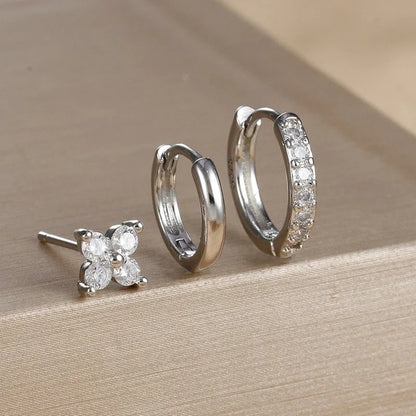 3 Pieces Set IG Style Minimalist Shiny Geometric Inlay Copper Zircon Earrings