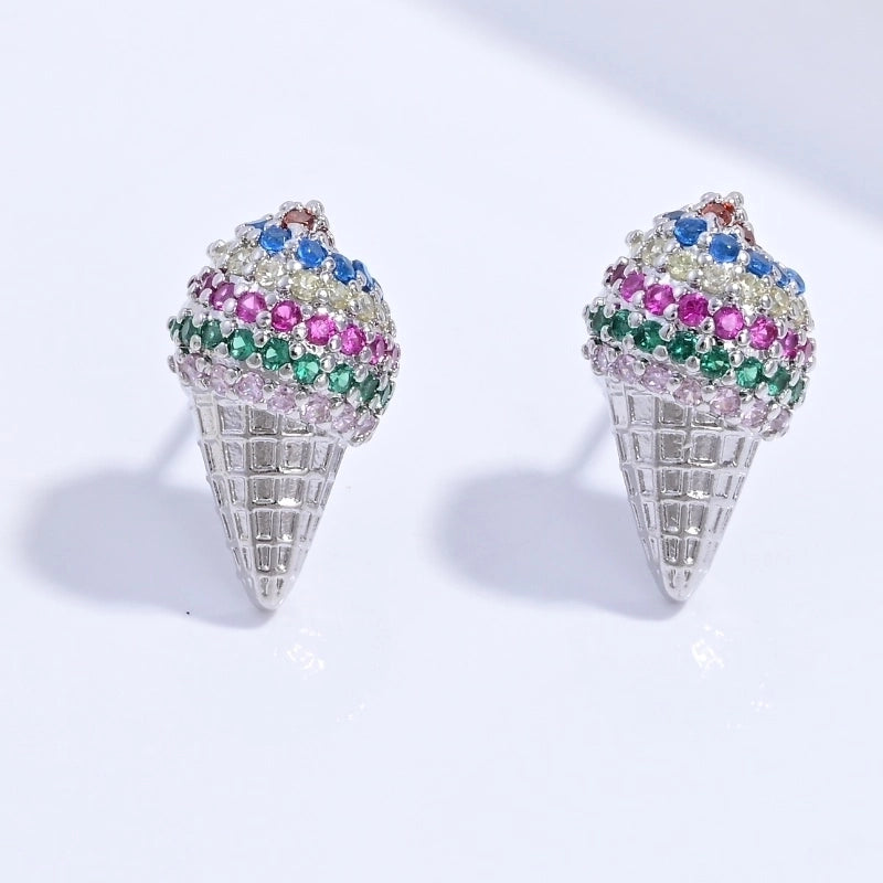 1 Pair Casual Sweet Minimalist Ice Cream Cherry Pineapple Enamel Copper Zircon 18K Gold Plated Ear Studs