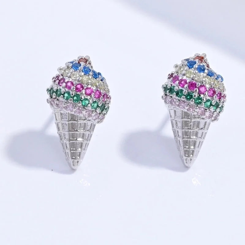1 Pair Casual Sweet Minimalist Ice Cream Cherry Pineapple Enamel Copper Zircon 18K Gold Plated Ear Studs