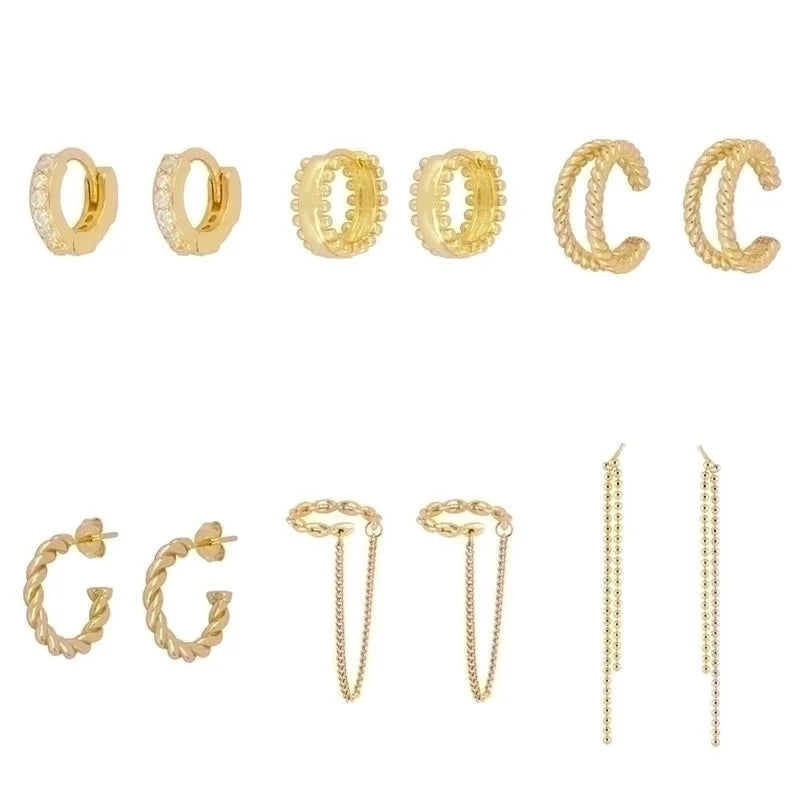 2 Pieces Minimalist Geometric Plating Inlay Copper Zircon 18k Gold Plated Hoop Earrings Ear Cuffs Ear Studs