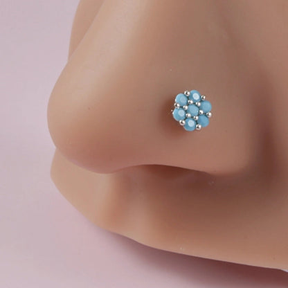 2 Pieces Nose Rings & Studs Minimalist Flower 304 Stainless Steel Turquoise Turquoise