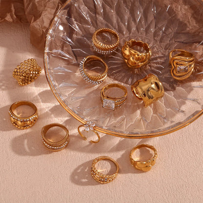 Fashion Niche Stripe Round Circle Geometric Stainless Steel 18K Gold Plated Rings