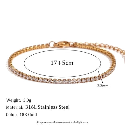 Basic Minimalist Classic Style Solid Color 304 Stainless Steel 18K Gold Plated Rhinestones Tennis Bracelet In Bulk
