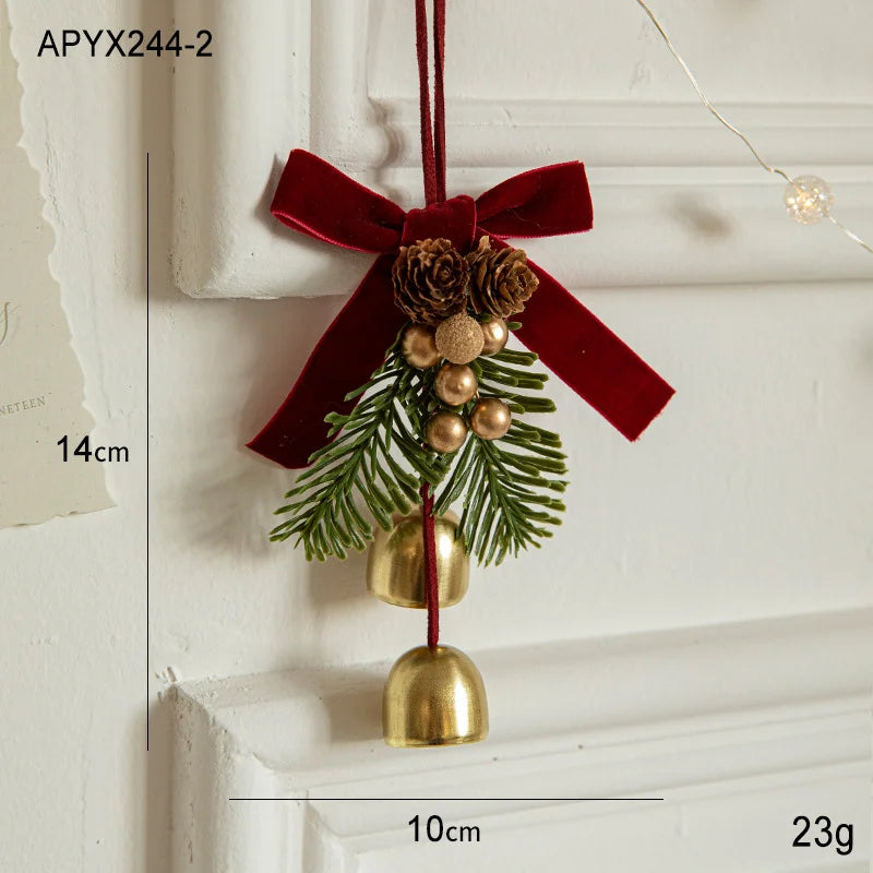 Christmas Ornaments Small Bells Velvet Bows Christmas Tree Pine Cones Scene Decoration Supplies Small Hanging Decorations