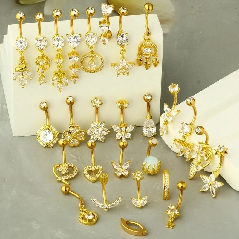 1 Piece Belly Rings Minimalist Moon 316 Stainless Steel Inlay Zircon