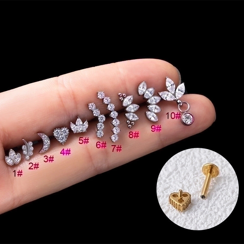 1 Piece Ear Cartilage Rings & Studs Fashion Crown Pure Titanium Plating Zircon