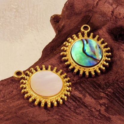 Vintage Style Classic Style Round 304 Stainless Steel Shell Abalone Shell 18K Gold Plated Irregular Plating Pendant Necklace