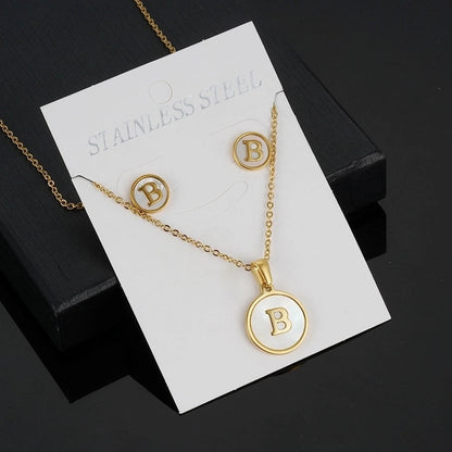 Minimalist Round Letter 304 Stainless Steel Shell 18K Gold Plated Gold Plated Stainless Steel Jewelry Sets
