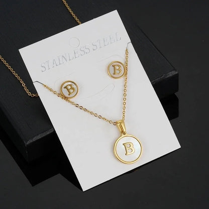 Minimalist Round Letter 304 Stainless Steel Shell 18K Gold Plated Gold Plated Stainless Steel Jewelry Sets
