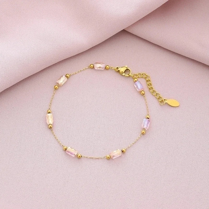 Sweet Shiny Petal 201 Stainless Steel Artificial Crystal 18K Gold Plated Bracelets In Bulk