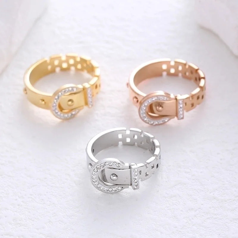 304 Stainless Steel 18K Gold Plated Rose Gold Plated Casual Plating Inlay Solid Color Artificial Rhinestones Rings
