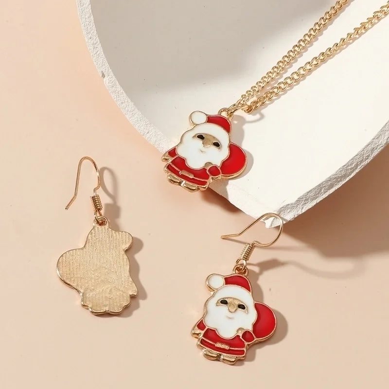 Fashion Christmas Tree Snowman Alloy Plating Inlay Artificial Gemstones Christmas Women'S Earrings Necklace