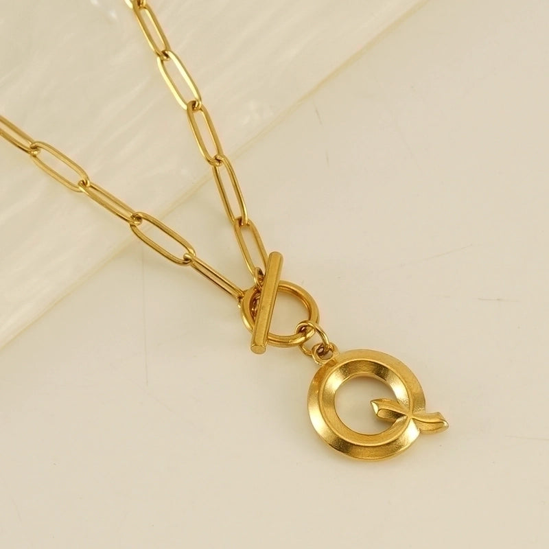 Fashion Letter 304 Stainless Steel Titanium Steel 18K Gold Plated Polishing Gold Plated Pendant Necklace