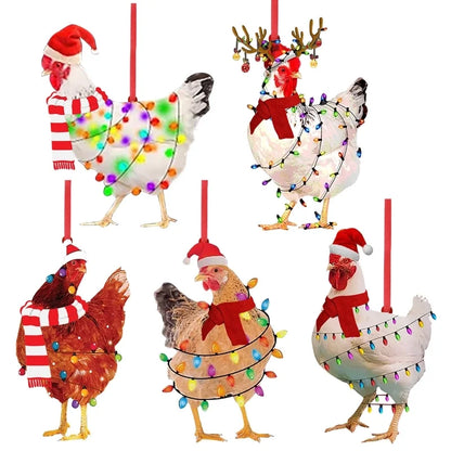 Christmas Cute Chicken Wood Party Hanging Ornaments